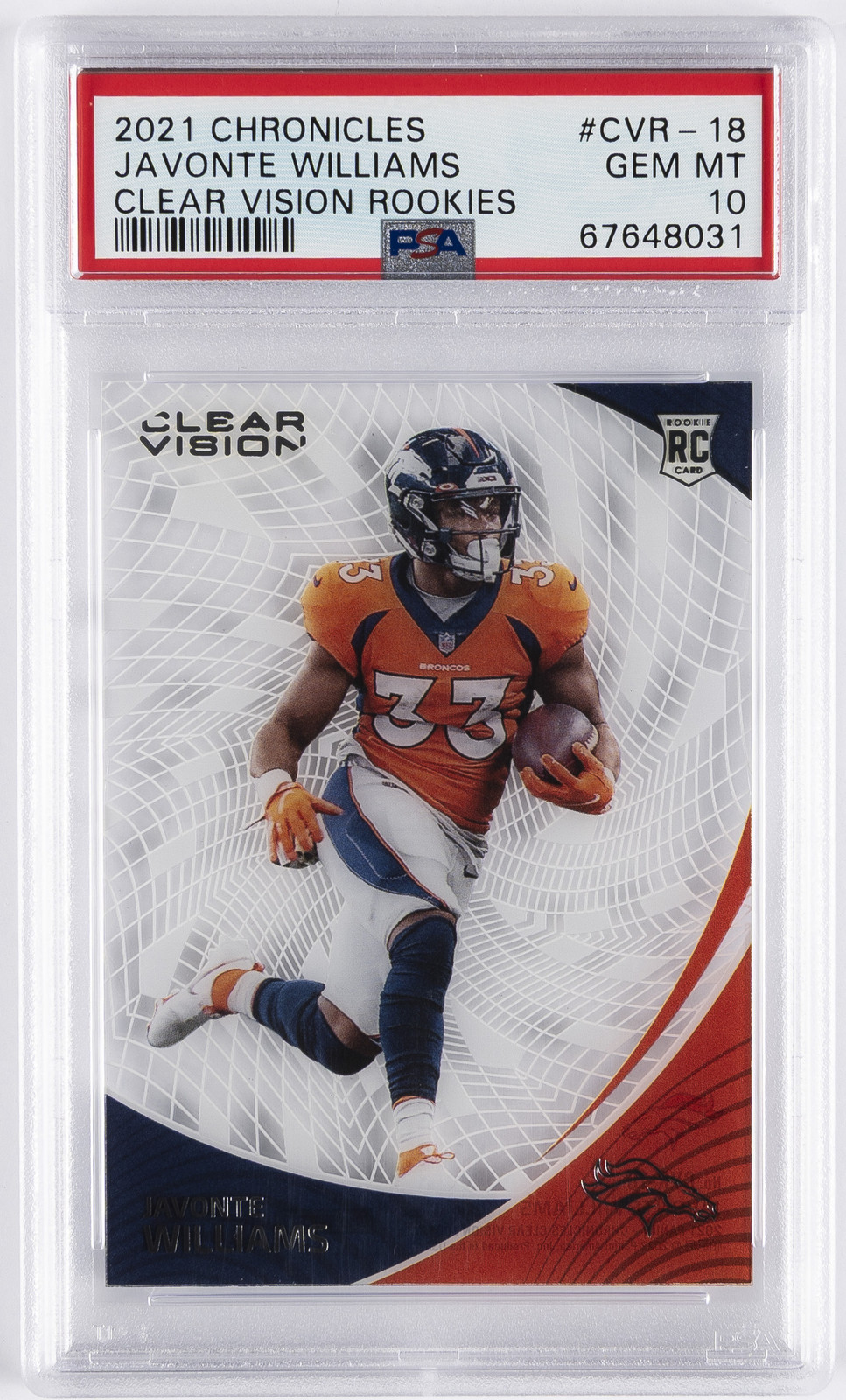 2021 PANINI CHRONICLES CLEAR VISION ROOKIES #CVR-18 JAVONTE WILLIAMS PSA 10