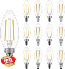 E12 Candelabra LED Bulbs, Clear Filament, Soft White 2700K, 60W Eq., 12 Pack