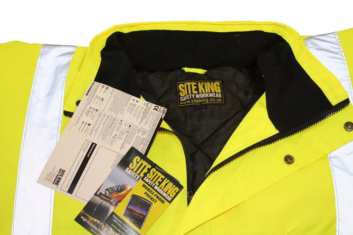 Mens SITE KING Hi Vis Padded Bomber Work Jacket in Yellow Orange