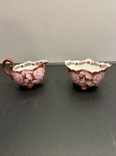 Austria porcelain cream & sugar flowers Maroon & Pink Vintage Footed