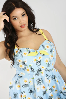 Daisy Mid Dress Hell Bunny Blue Floral Flower 16-22 XL-4XL Swing Vintage  50s | eBay