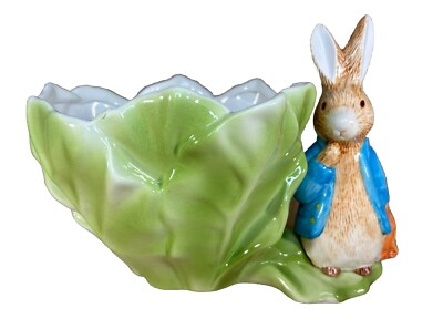 Beatrix Potter Flower Planter Candy Dish 1998 Cabbage Leaves Bowl Bunny Rabbit