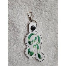 Letter R Keychain Initial Bag Charm Green White Monogram Key Ring