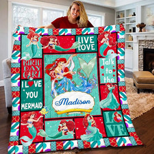 Personalized Ariel Princess The Little Mermaid I Love You Sofa BLANKET Us Size