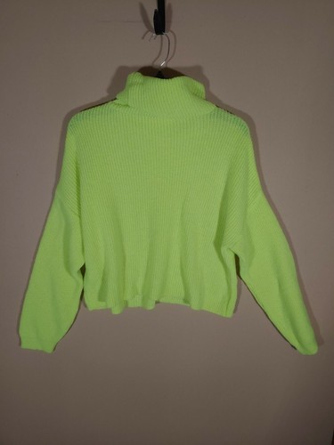 Women's Sun + Moon Highlighter Yellow Crop Top Sweater Size L Large - Picture 3 of 3
