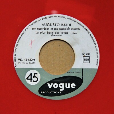 SINGLE 45 T - AUGUSTO BALDI - LA PLUS BATH DES JAVAS/LA CHALOUPEE - VOGUE - 1960