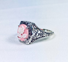 Anillo camafeo / camafeo floral rosa / filigrana de plata romántica victoriana D417