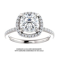 2.50 Carat Charles & Colvard Cushion Moissanite Halo Ring 14kWhiteGold