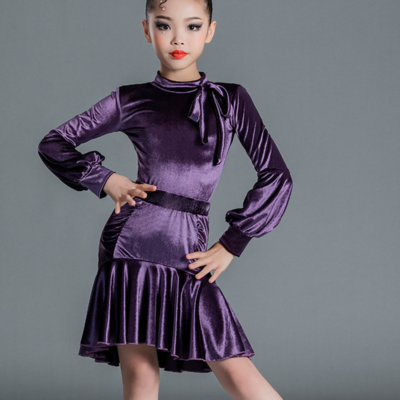 Girls Velvet Latin Dance Dress Children Autumn Winter Ballroom Dancewear  Slim | eBay