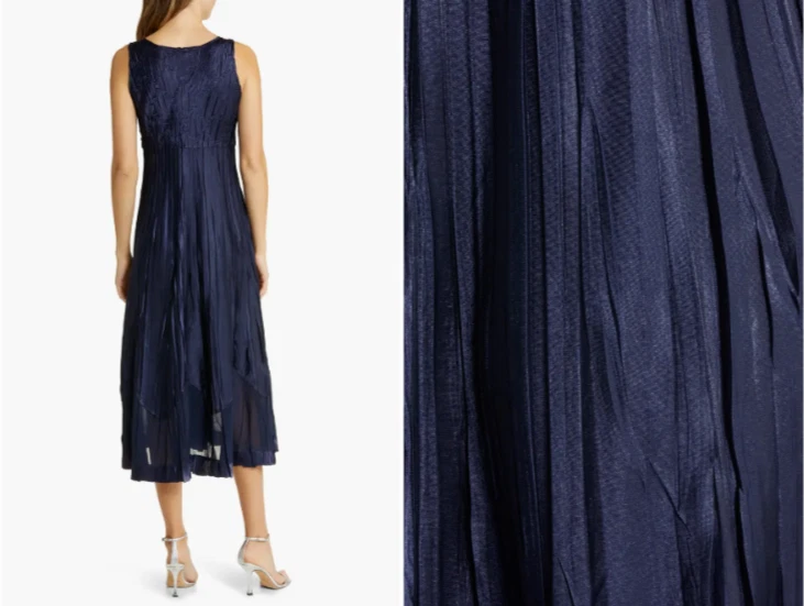 Vestido midi KOMAROV Midnight Azul Marino Con cuentas Cuello en V Charmeuse Gasa en capas M 8/10 Foto 2 de 3