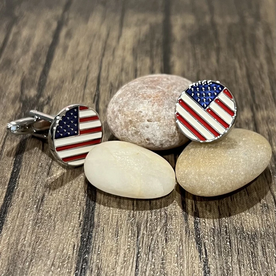 USA Flag Cufflinks For Men Birthday Wedding Gift Cufflink In Box - Image 4 of 4