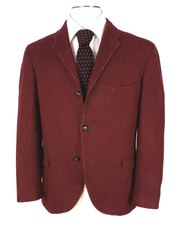Бургундский твид шерсти 42S заказ половина с подкладкой спортивное пальто с кожаной пуговицей - Изображение 2 из 4