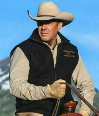 Men's Yellow stone Vest Kevin Costner John Dutton Black Cotton Vest Jacket