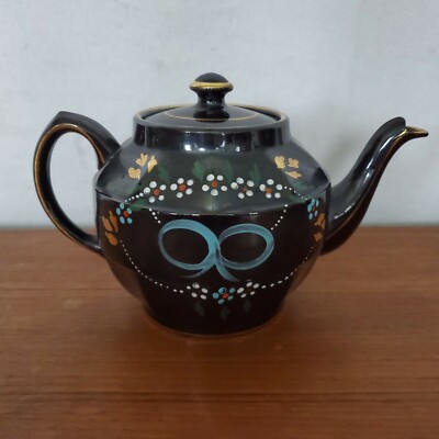 SADLER ENGLAND Fine Tea Pot Kettle English Black Hand Painted Antique 1629 