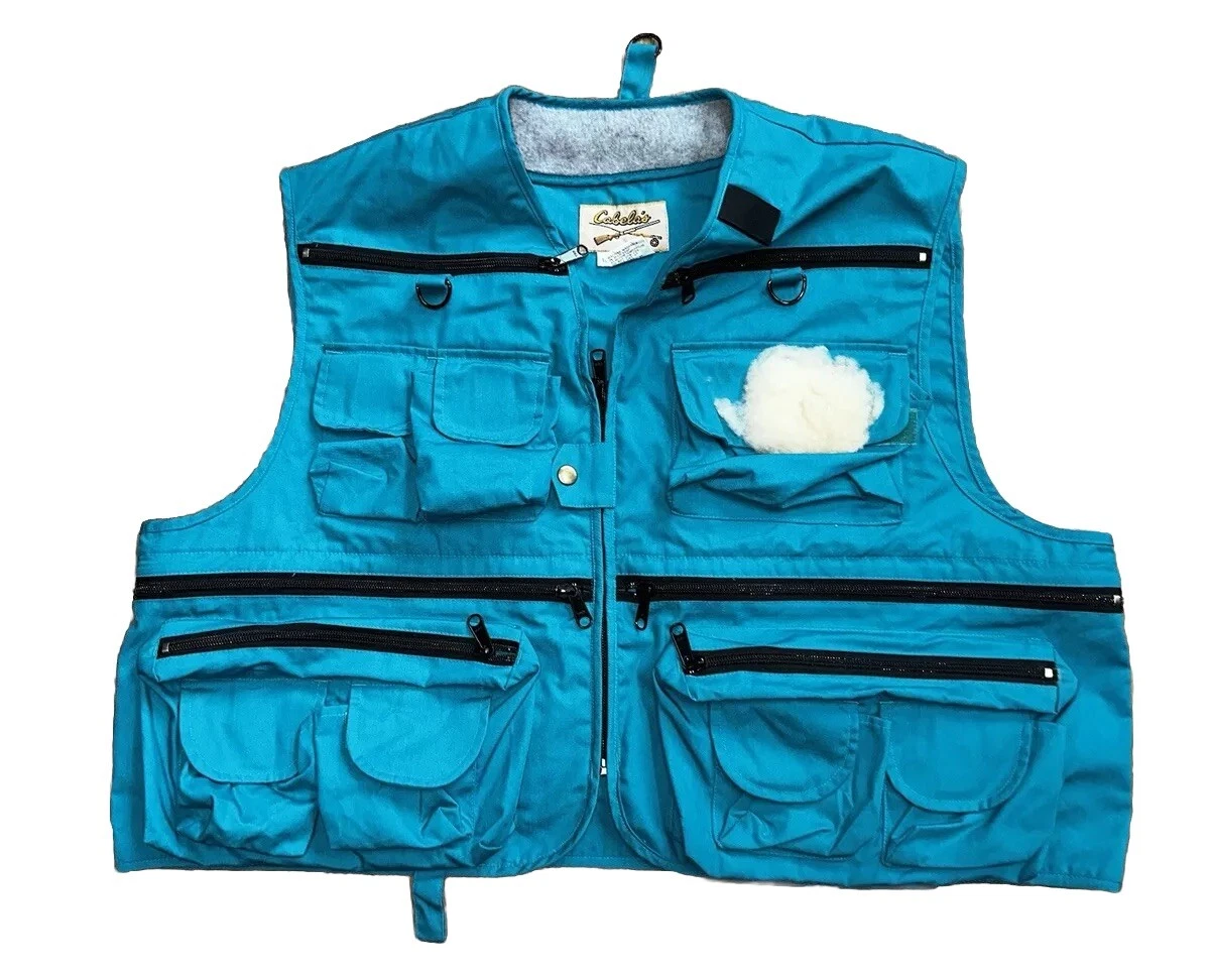 VTG Cabelas Blue Green Fishing Hunting Utility Vest Jacket Mens XL Camping