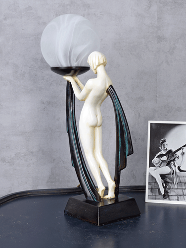 Lampe Kugelschirm Art Deco Tischleuchte Tänzerin Tischlampe Nachttischlampe neu - Picture 5 of 6