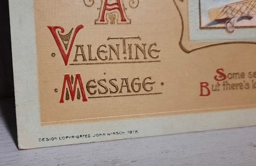 Lot of 2 Antique Vintage 1913 & 1915 Valentine Postcards John Winsch Germany - Picture 4 of 6