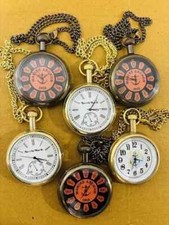 Lot of 6 Watch elgin vintage pocket Collectible Antique Brass Pocket Watch GIFT