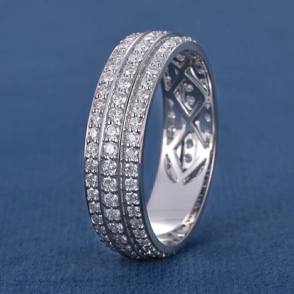 Round Cut Simulated Diamond Full Eternity Band Ring 14k White Gold Plated Silver