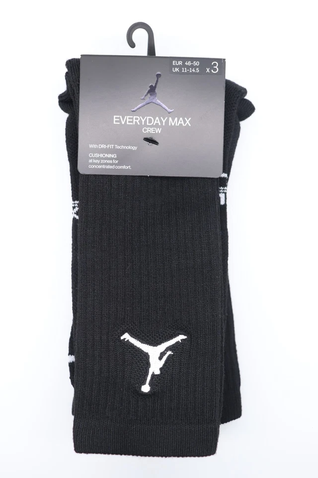 NIKE JORDAN EVERYDAY MAX CREW SOCKS 3PACK - BLACK SX5545-013 - UK2-5 11-14.5 - Image 4 of 4