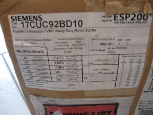 NEW Siemens Fusible Motor Stater Combo ITE Heavy Duty # 17CUC92BD10 - Picture 2 of 7