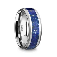 Thorsten OSIAS Men’s Polished Tungsten Wedding Band with Blue Lapis Inlay & Beve
