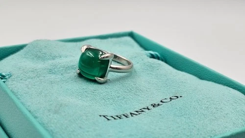 Tiffany & Co. Paloma Picasso Silver Chrysoprase Sugar Stack Cushion Band Ring 6