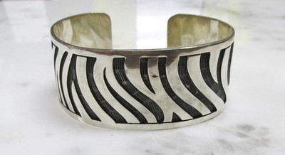Sterling Silver Cuff Bracelet w/ Tiger/Zebra Stripe Pattern ~ 48.5g ~ 3-C265