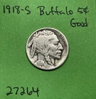 1918-S Buffalo 🦬 Indian Head Nickel 5c Good