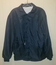 Vintage Jacket Nylon Snap Windbreaker Fleece Lined Elastic Cuffs Navy Blue Large