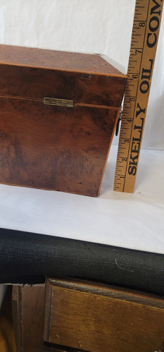 Antique Burl Wood English Tea Caddy Box - Picture 13 of 18