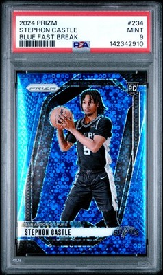 2024 Panini Prizm #234 Stephon Castle Blue Fast Break RC JSY #005/150 1/1 PSA 9