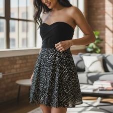 Express Sweetheart Neckline Strapless Black and White Heart Patterned Dress - XS