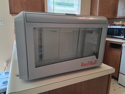 New Red Bull Mini Fridge Cooler With High Top Display Table And LED Lights Bar