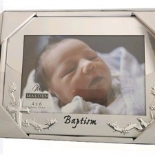 Malden Baptism Picture Frame 4x6 Silver Tone Cross Christening Baby Gift