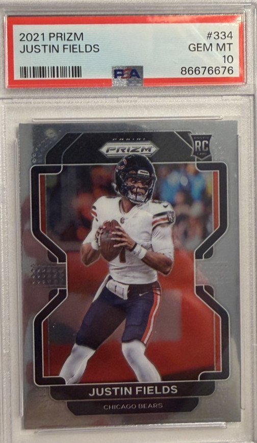 2021 PANINI PRIZM JUSTIN FIELDS PSA 10 ROOKIE CARD #334 CHICAGO BEARS NY JETS