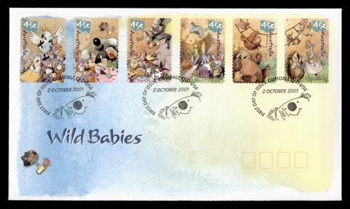 DR WHO 2001 AUSTRALIA FDC WILD BABIES ANIMAL COMBO w29718