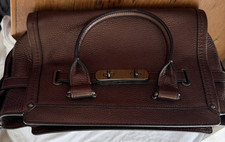 Coach Brown Pebbled Satchel Turn Lock Top Handle Silver Hardware Inner Pockets