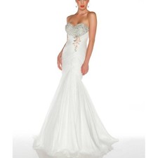 Mac Duggal Bustier Gown White Beaded Embellishments Size 10 NWT 64330 Wedding