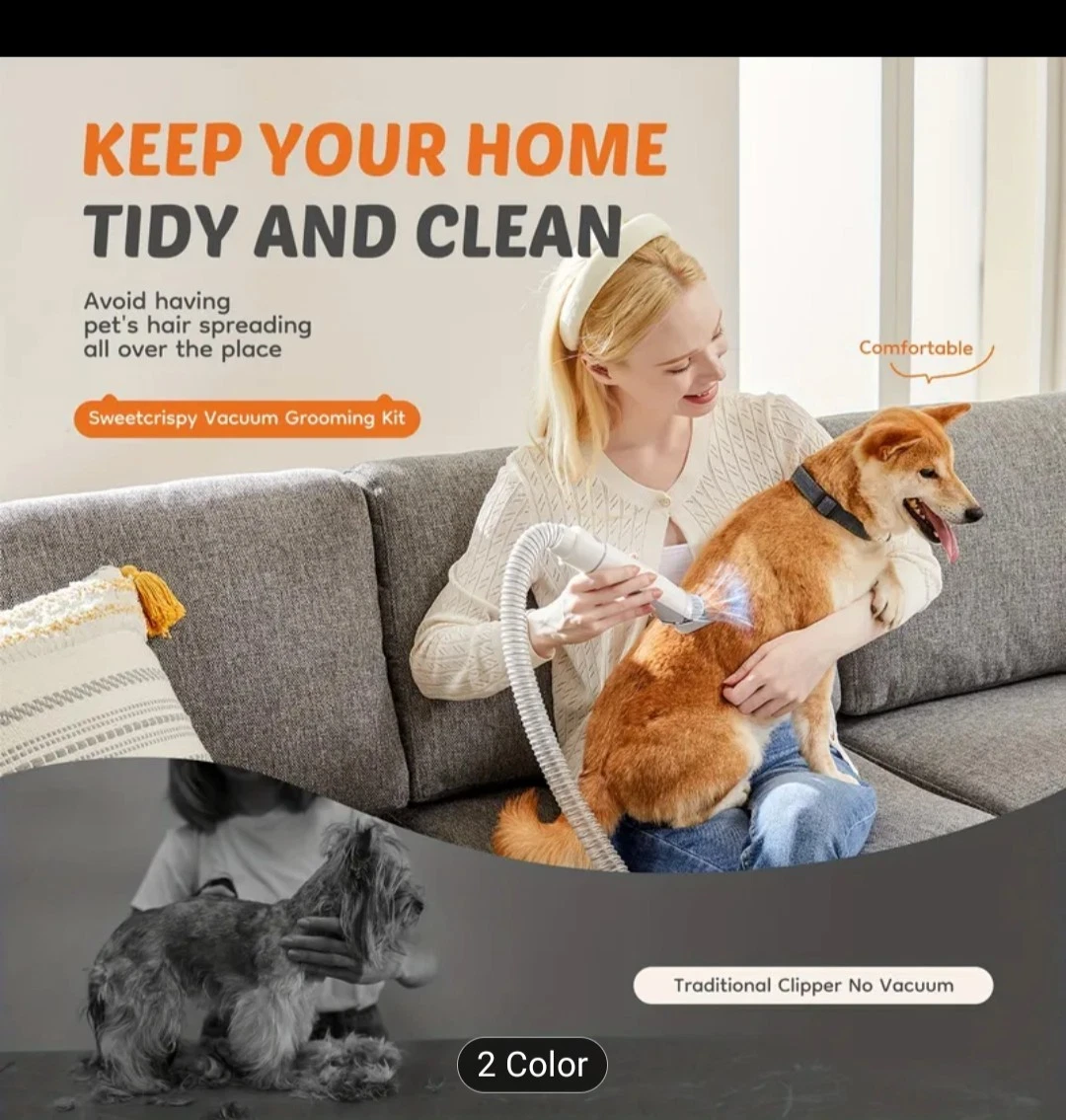 Pet Grooming Vacuum Kit 5 in 1, Professional Clippers with 6 Guide Combs, Vacuum