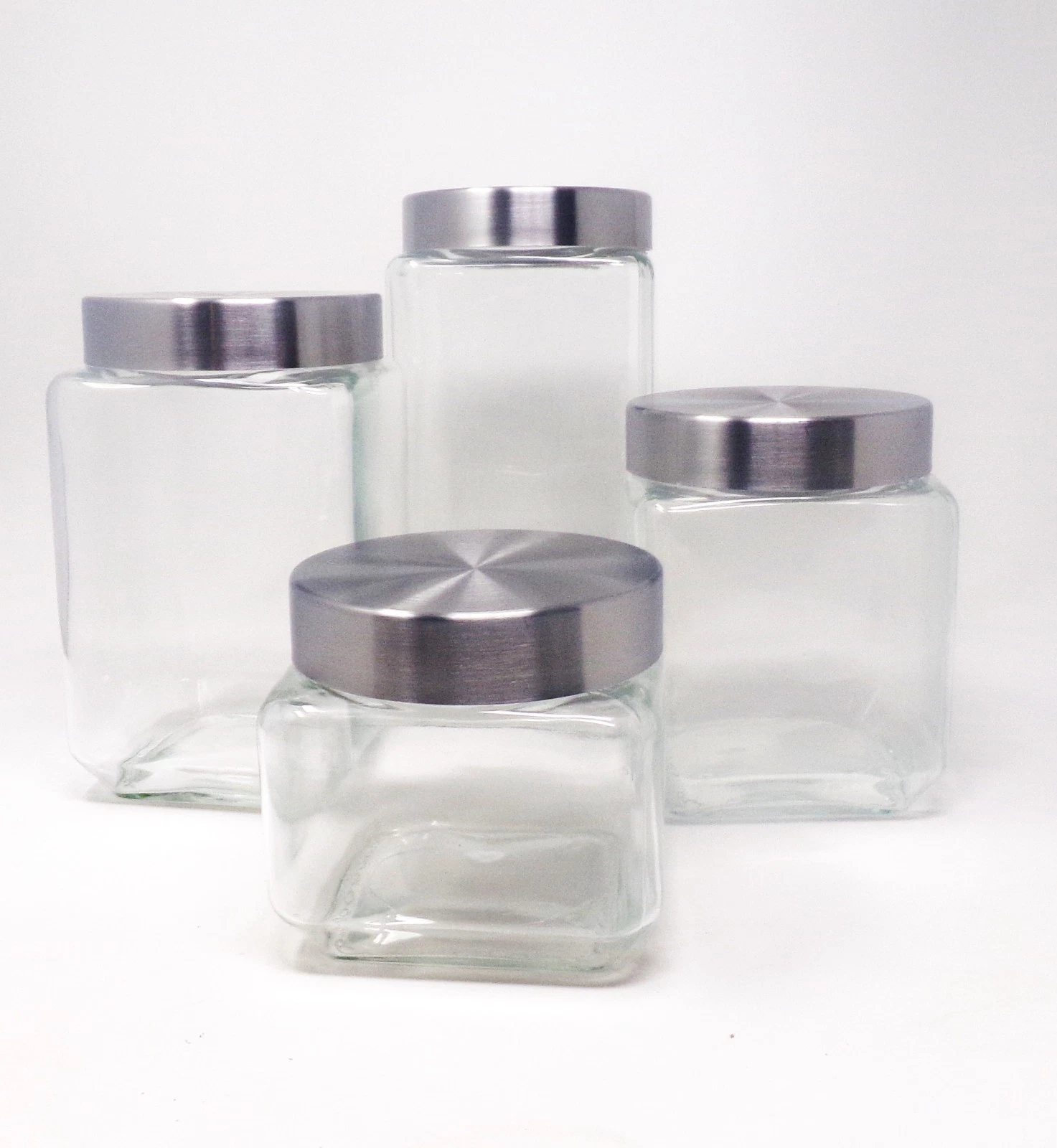 Kitchenworks Set of 4 Airtight Lids Glass Canisters For Snacks,Cereals or Pasta