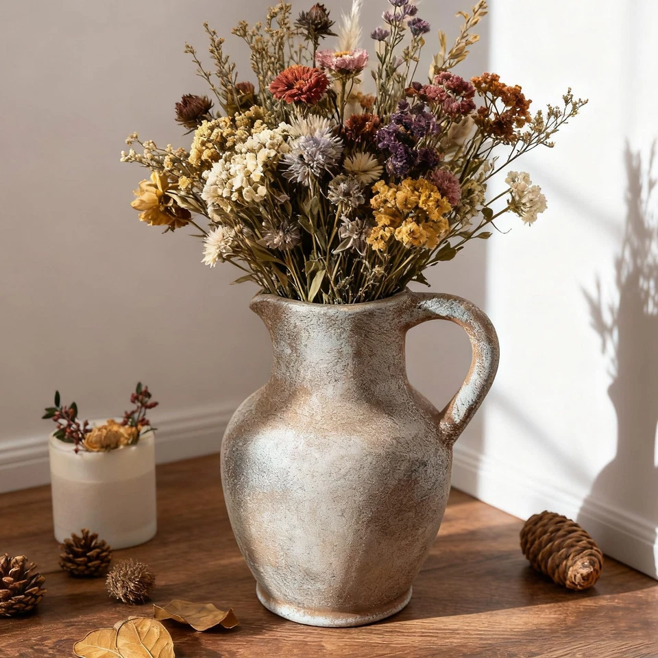 Ceramic Rustic Farmhouse Vase with Handle, Terracotta Vase, Minimalist Decora... - Image 2 of 4