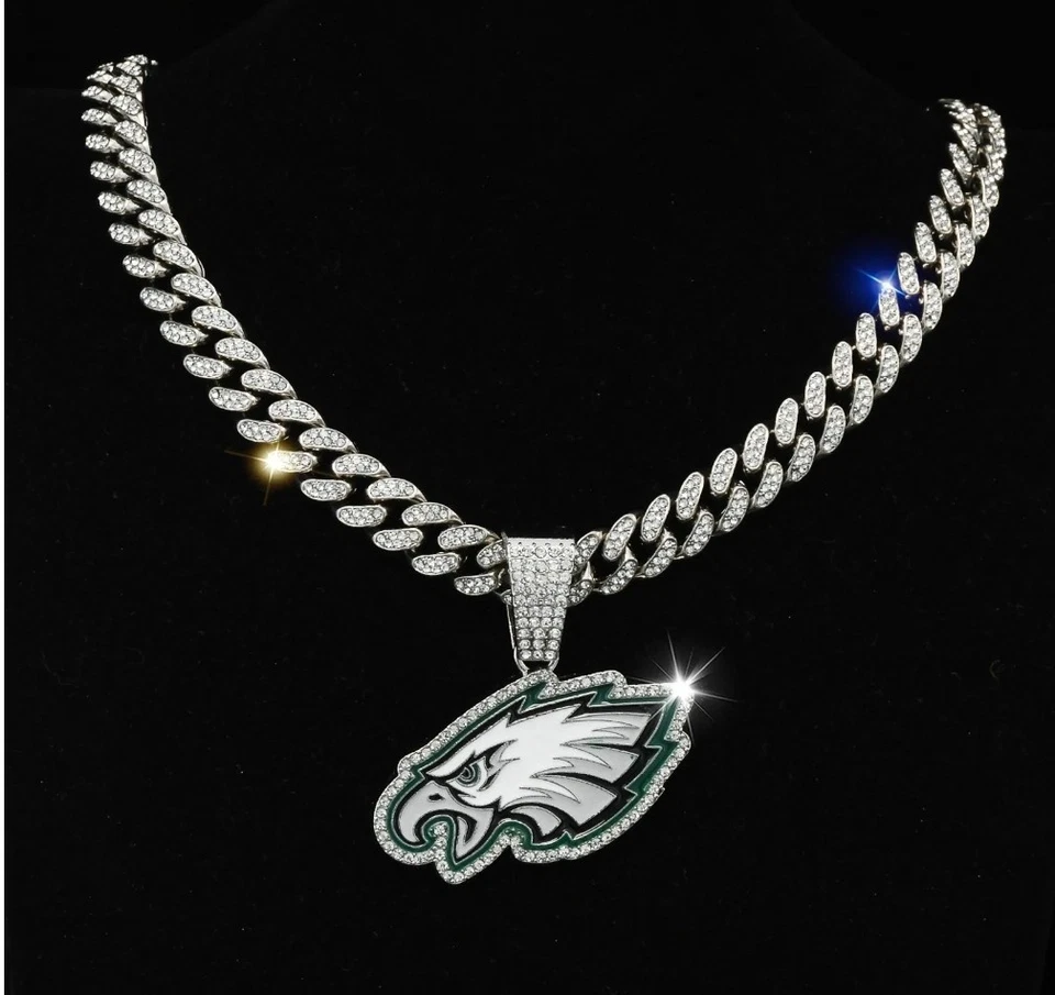 PHILADELPHIA EAGLES драгоценный камень ожерелье серебро блестящий футбол подвеска / 24» кубинская цепочка - Изображение 3 из 4