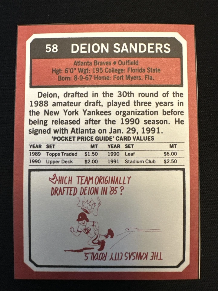 Deion Sanders Atlanta Braves PPG Pocket Price Guide #58 RARE ODDBALL - Image 2 of 2