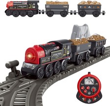Motorized Train for Wooden Track, Remote Control Train with Magnetic Connection,