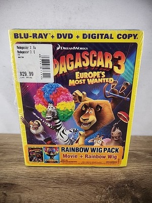Madagascar 3 - Europe's Most Wanted Blu-ray W/ Rainbow Wig NEW