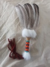 Native american Style black and white speckled turkey feather smudge fan