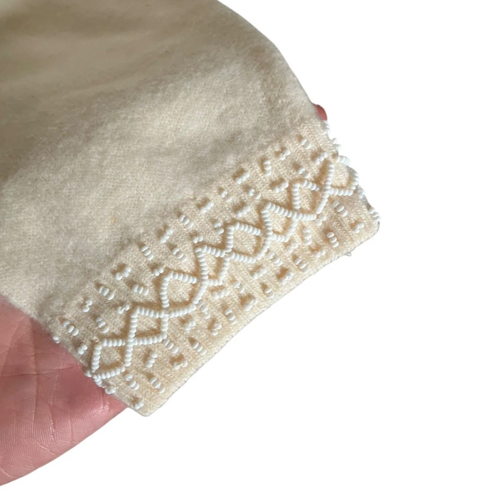 Vintage Royal Beaded Wool Angora Cardigan Cream White Made in Hong Kong 46 - Image 4 of 4
