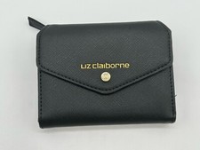 Liz Claiborne Small Black Trifold Wallet Zip Coin Card Slots Bill Pocket ID Slot