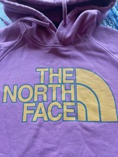 The North Face Pink L Hoodie Hooded Sweatshirt Orange Logo spot On Left Sleeve